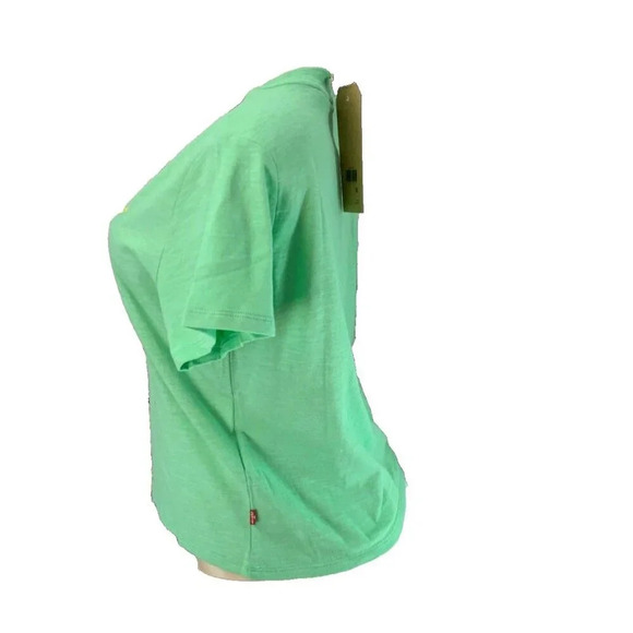 Levi's L Green Crew Neck Yellow Logo Name Graphic Cotton Short Sleeve Crop Tee - Picture 5 of 6